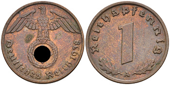Германия 1 рейхспфенниг 1938 A, KM 89 бронза 96-1254