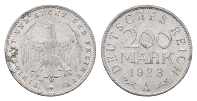 Германия 200 марок 1923 A KM 35, J. 304 алюминий 4671-1043