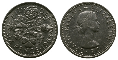 Великобритания 6 пенсов 1965 Елизавета II (1952-2022) KM 903, Spink 4149 медно-никель 4381-839
