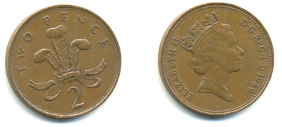 Великобритания 2 пенса 1989 Елизавета II (1952-2022) KM 936, Spink 4376 (C3) бронза 177-833