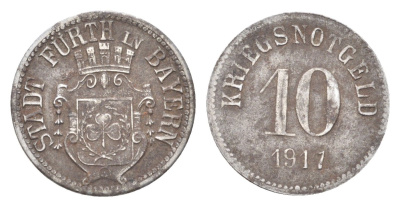 Фюрт в Баварии 10 пфеннигов 1917 Funck 145.3, Men05 8540.9, Men18 10637.9 железо 4708-851