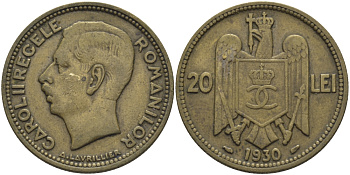 РУМЫНИЯ 20 ЛЕЙ 1930 КАРОЛЬ II (1930-1940) KM 51 никель латунь 97-932