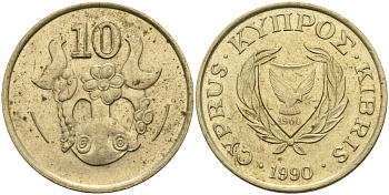 Кипр 10 центов 1990 KM 56.2 никель латунь 4141-1151