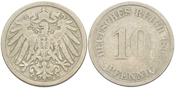 ГЕРМАНИЯ 10 ПФЕННИГОВ 1892 A KM 12, J. 13 медно-никель 175-213