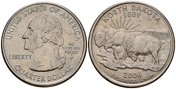 США 25 центов (квотер) 2006 P, серия штаты США, Северная Дакота KM 386 медь плакированная медно-никелем 4603-1211