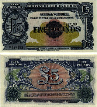 АНГЛИЯ 5 ФУНТОВ 1958 ВТОРАЯ СЕРИЯ, ДЛЯ ВООРУЖЁННЫХ СИЛ Pick M23 бумага UNC (ПРЕСС) 7487-12-1