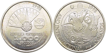 Португалия 1000 эскудо 1998 международный год океанов, EXPO 98 KM 707 серебро 3896-1244