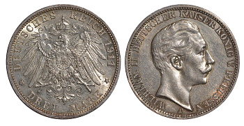 Пруссия 3 марки 1911  KM 527, J. 103 серебро  aUNC  413-914