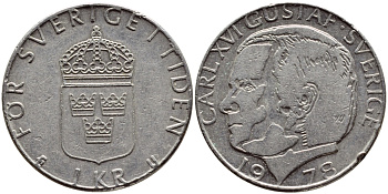 Швеция 1 крона 1978 Карл XVI Густав (1973- ) KM 852 медь плакированная медно-никелем 56-615