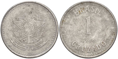 Бразилия 1 крузадо 1986 KM 605 нержавеющая сталь 217-1254