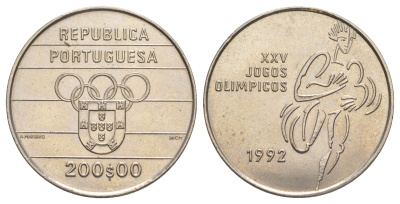 Португалия 200 эскудо 1992 XXV летние Олимпийские Игры, Барселона 1992 KM 662 медно-никель UNC 1101-5-62