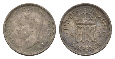 Великобритания 6 пенсов 1937 Георг VI (1936-1952) KM 852, Spink 4084 серебро 4697-956