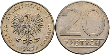 Польша 20 злотых 1989 Y 153.2 медно-никель 4156-923