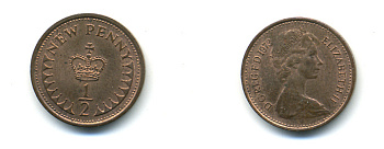 Великобритания 1/2 пенни 1973 Елизавета II (1952-2022) KM 914, Spink 4239 бронза 83-446