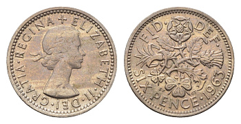 Великобритания 6 пенсов 1963 Елизавета II (1952-2022) KM 903, Spink 4149 медно-никель 4696-829