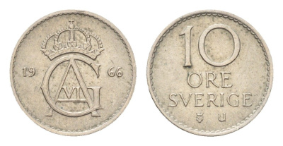 Швеция 10 эре 1966 Густав VI Адольф (1950-1973) KM 835 медно-никель 4685-1166