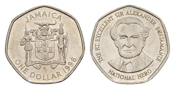 Ямайка 1 доллар 1996 Александр Бустаманте KM 164 сталь плакированная никелем UNC 4643-127