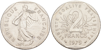 Франция 2 франка 1979 сеятель KM 942.1, Le Franc 272.3 никель 4513-536