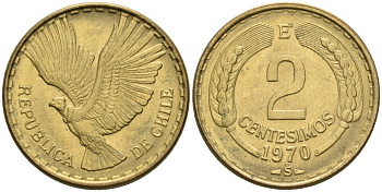 Чили 2 сентесимо 1970 S KM 193 алюминиевая бронза 190-1213