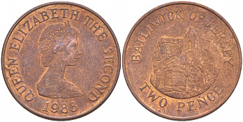 Джерси 2 пенса 1983 Елизавета II (1952-2022), Сент-Хелиер KM 55 бронза UNC 3996-755