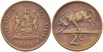ЮАР 2 цента 1971 герб, антилопа гну KM 83 бронза 110-524
