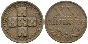 Португалия 20 сентаво 1960 KM 584 бронза 4147-563
