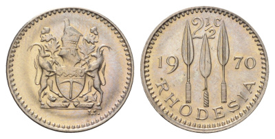 Родезия 2 1/2 цента 1970 год-тип KM 11 медно-никель UNC 4659-244
