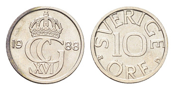 Швеция 10 эре 1988 Карл XVI Густав (1973- ) KM 850 медно-никель UNC 4705-937