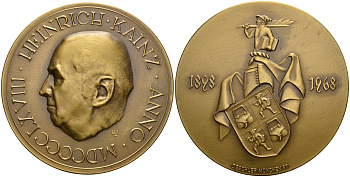 Бавария медаль 1968 ГЕНРИХ КАЙНЦ (1898-1968), MUNCHEN 90, диаметр 60,5 мм. бронза 1085-4-32