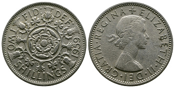 Великобритания 2 шиллинга (флорин) 1959 Елизавета II (1952-2022) KM 906, Spink 4146 медно-никель 4382-221