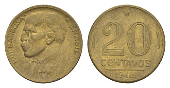 Бразилия 20 сентаво 1948 Руй Барбоза ди Оливейра KM 562 алюминиевая бронза 4655-1112