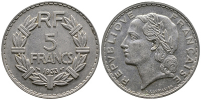 ФРАНЦИЯ 5 ФРАНКОВ 1933 KM 888 никель 87-1334