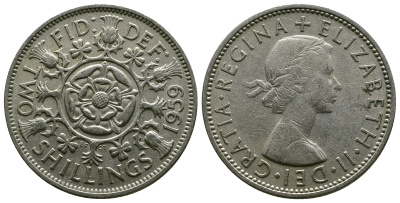 Великобритания 2 шиллинга (флорин) 1959 Елизавета II (1952-2022) KM 906, Spink 4146 медно-никель 4382-221
