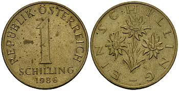 Австрия 1 шиллинг 1986 KM 2886 алюминиевая бронза 4138-437