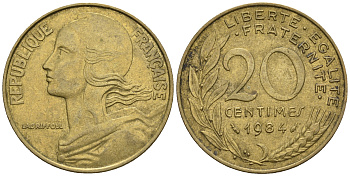 Франция 20 сантимов 1984 тип Marianne KM 930, Le Franс 156.24 медь алюминий никель 85-122