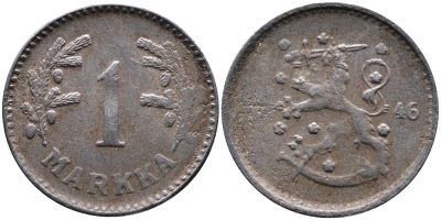 ФИНЛЯНДИЯ 1 МАРКА 1946 S KM 30b железо 4388-1013