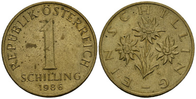 Австрия 1 шиллинг 1986 KM 2886 алюминиевая бронза 4138-437