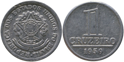 Бразилия 1 крузейро 1959 KM 570 алюминий 4577-837