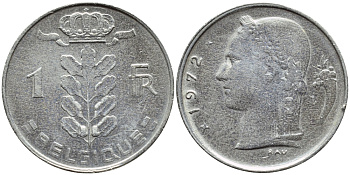 Бельгия 1 франк 1972 Belgique, Бодуэн I (1951-1993) KM 142.1 медно-никель 4384-524
