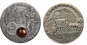 Ниуэ 1 доллар 2009 Вроцлав, монета с янтарем KM NEW серебро UNC 1074-2-32