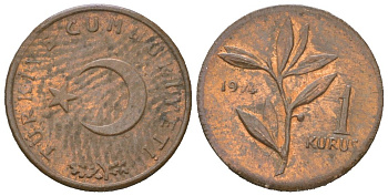 Турция 1 куруш 1974 KM 895a бронза 4567-813