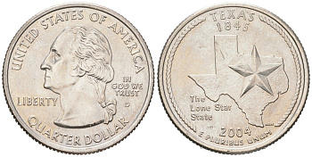 США 25 центов = квотер = 1/4 доллара 2004 D, квотер штата Техас KM 357 медь плакированная медно-никелем UNC 183-321