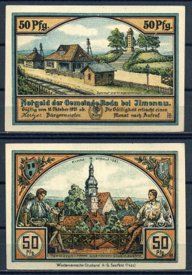 Рода-бей-Ильменау (Тюрингия,Германия) 50 пфеннигов 1921 бумага aUNC 7556-1-2-1
