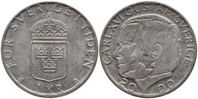 Швеция 1 крона 2000 Карл XVI Густав (1973- ) KM 852а медно-никель 4364-2215