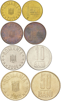 Румыния годовой набор из 4 монет (1, 5, 10 и 50 бань (бани)) 2005 KM 189, 190, 191 и 192 aUNC-UNC 4616-841-842