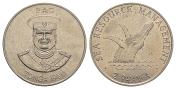 Тонга 2 паанга 1980 ФАО - Управление морскими ресурсами KM 63 медно-никель BU 1066-10-33