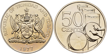 Тринидад и Тобаго 50 центов 1977 FM, игра на барабанах KM 33 медно-никель PROOF 4157-745