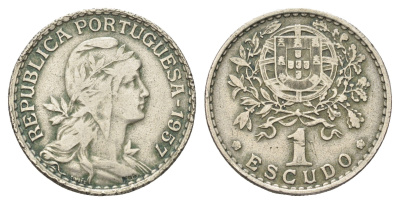 Португалия 1 эскудо 1957 голова Свободы вправо KM 578 никель латунь    4660-353