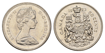 Канада 50 центов 1973 Елизавета II (1952-2022), герб KM 75.1 никель aUNC 110-934