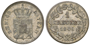 Бавария 1 крейцер 1849 Максимилиан II (1848-1864) KM 452 серебро 4576-258